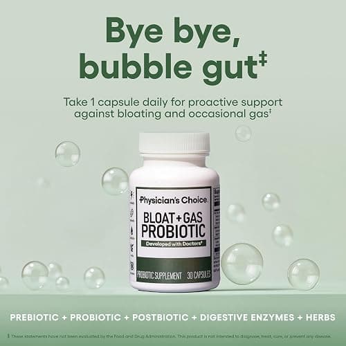 Physician's CHOICE Bloat & Gas Probiotic 5-in-1 Proactive Support + Daily Relief - Digestion & Gut Health- Herbals, Digestive Enzymes, Post & Prebiotics - Gas Relief for Adults - Women & Men - 30ct thumbnail 2