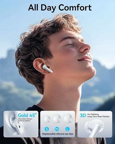 JGUG Wireless Earbuds, Bluetooth Ear Buds Headphones with LED Charging Case, Deep Bass Stereo Sound, 40 Hours Playtime, IP7, Lightweight in-Ear Earphones for iPhone Android Sports Workout - A-Silver thumbnail 6
