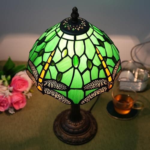 wecrejoni Tiffany Lamp Green Dragonfly Stained Glass Table Lamp 8X8X14 Inches Green Dragonfly Style Desk Reading Light Decor Beside Bedroom Living Room Home (H1057-Green Dragonfly) thumbnail 4