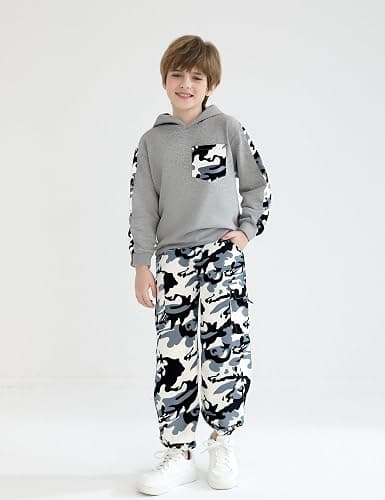 mksodopy Boys Clothes Boy Outfits 2-Piece Long Sleeve Hoodie and Camouflage Pants Boys Clothing for 6-16 Years thumbnail 3