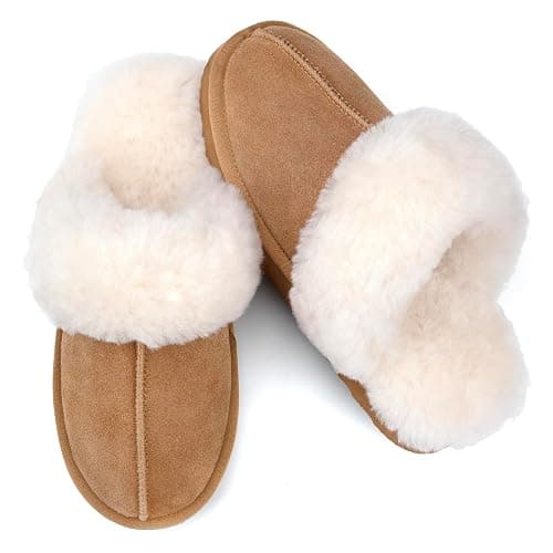 Parfeying Women's Sheepskin House Slippers Indoor Outdoor Shearling Shoes for Women - Image 1