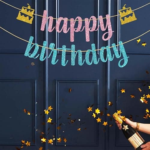 Happy Birthday Banner Pink and Blue Happy Anniversary Banner Baby Shower Decorations thumbnail 8