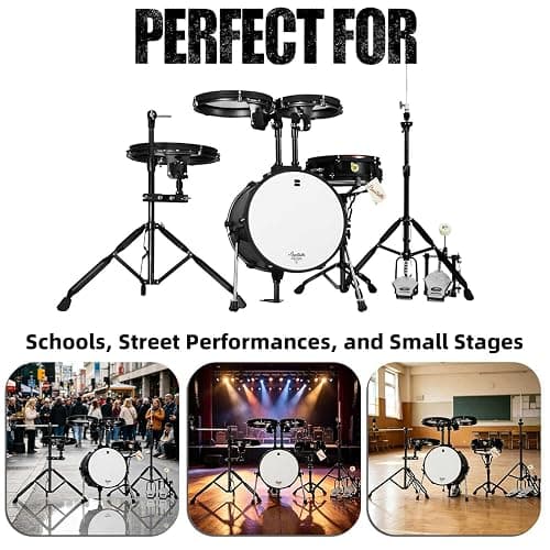 Beatello Jungle Pad Compact Portable Adult 5pc Drum Set, 1.5 inches ultra-thin steel drum Cavity,14 Inches Complete Full Size Kit with Bass, Toms, Snare, Floor,Stands, Hi-Hat Pedal,Drum Pedal,Black thumbnail 9