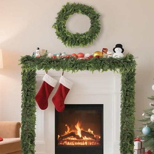 6 FT Real Touch Christmas Garland for Holiday Indoor Outdoor Decor,Cedar Garland,Cypress Garlands,Real Touch Pine Garlands,Thick and Lush for Home Dining Table Mantel Porch Christmas Decor. ﻿ thumbnail 7