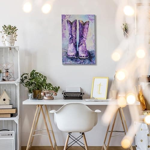 Purple Cowgirl Boots Coastal Western Boho Girly Retro Art Poster Canvas Wall Art Decoration Living Room Home Decor Bedroom Decoration Poster Unframed8x12inch thumbnail 5