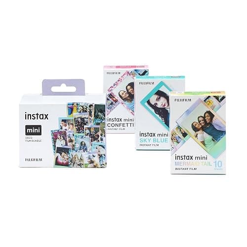 instax Limited edition 3 pack Deco mini film Bundle, Confetti, SKY Blue, Mermaid Borders, pack contains 3 x 10 shot film catridges thumbnail 2