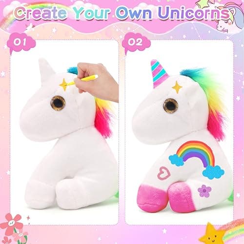 HAPGFS 10Pcs Unicorn Party Favor Bulk Toys Mini Plush Unicorn Stuffed Animals with Coloured Pens Small Rainbow Unicorn Keychain for Birthday Wedding Christmas Goodie Bag Stuffer Party thumbnail 4
