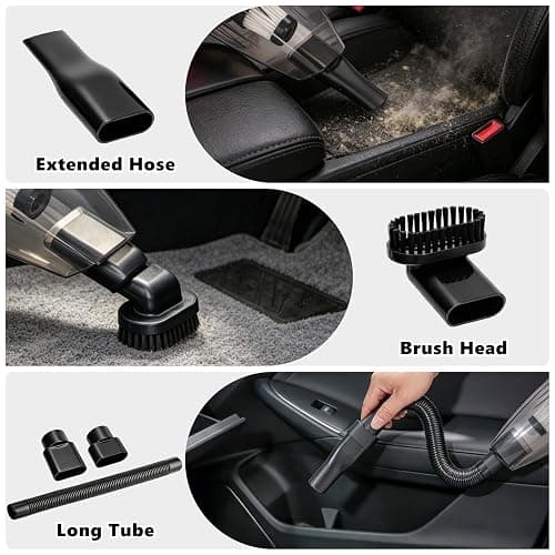 AUTODECO Car Cleaning Kit, Car Interior Detailing Kit with 12000PA Black Handheld Vacuum, Brush Set, Windshield Tool, Duster, Towels, Complete Car Care Tools for Women (Black) thumbnail 3