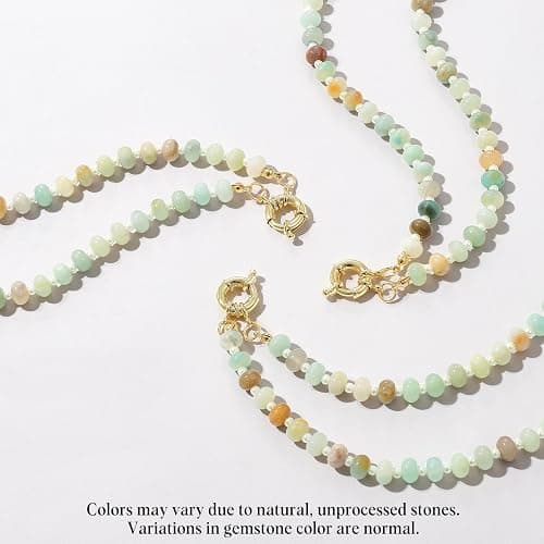 KissYan Beaded Gemstone Necklace for Women, Colorful Boho Bead Choker Natural Stone Surfer Beach Necklaces 14K Gold Plated Summer Handmade Jewelry thumbnail 4