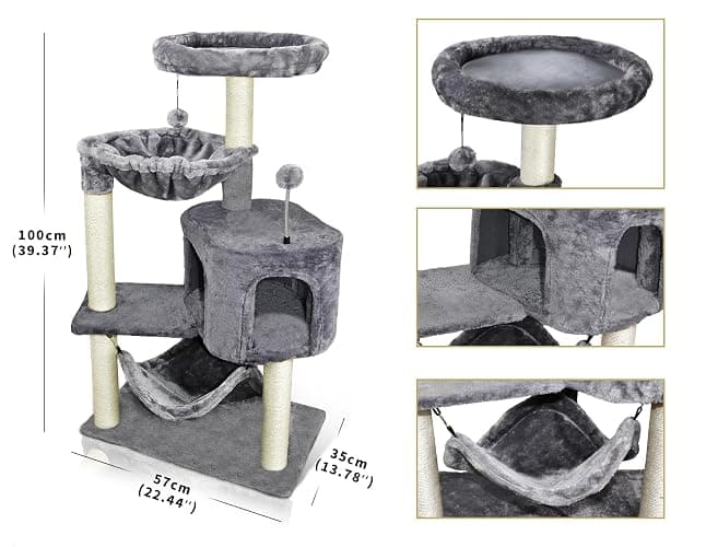 YUNIQUE Cat Tree with Cat Condo and Big Hammock, Grey thumbnail 3