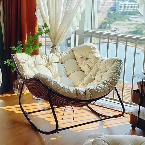 Indoor Outdoor Rocking Chair Cushion, Thicken Waterproof Patio Papasan Rocking Egg Chair Cushion (Only Cushion) for Patio, Garden, Living Room, Sun Lou(Grey) thumbnail 2