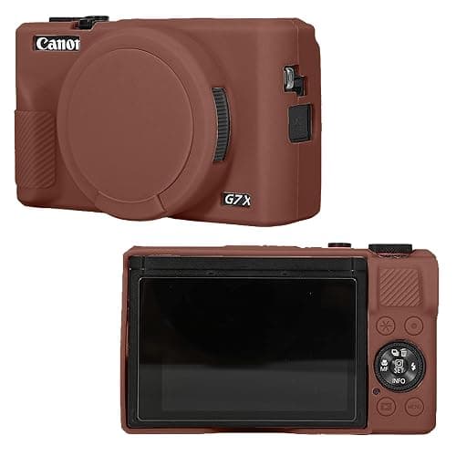 Leayjeen Silicone Protective Case Compatible with Canon G7X Mark III Digital Camera with Detachable Lens Cover and Silicone Soft Shell Design (Coffee Brown) - Image 1