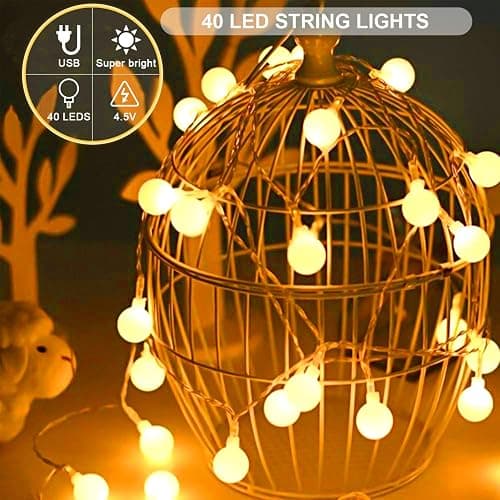 Liyade Lichterkette Innen, 7M 40LED Lichterkette Warmweiß, Kugel Lichterkette USB 5V 2700K, Ideal für Zimmer, Kinderzimmer, Balkon, Hochzeiten, Partys, Weihnachten Deko thumbnail 2