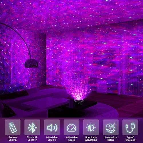 UOUNE Galaxy Projector, Star Projector with Remote Control Color Changing, Music Bluetooth Speaker,Timer,Ocean Wave Star Sky LED Night Light Lamp for Baby,Kids Bedroom,Stage,Birthdays,Christmas thumbnail 2