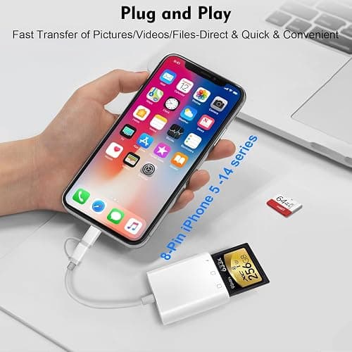 Duale Steckverbinder SD Kartenleser für iPhone iPad mit Aufladung, Lightning & USB C Micro SD/SD Kartenleser, Kamera Speicher kartenleser USB-C OTG Adapter für iPhone 16/15/14/13/12/11/8/7 Serie thumbnail 4