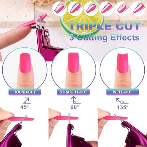 Violet Red Premium Adjustable Nail Clippers with Magnets Sizers for Acrylic Nails, Stainless Steel Nail Cutter Trimmer for Artificial Fake False Tips Manicure Sharp Blade Clip Tool for Salon Beauty thumbnail 4