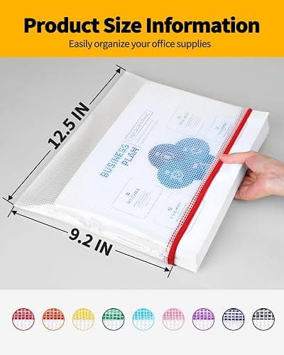 SUNEE Plastic Mesh Zipper Pouch 9.2x12.5 in (9 Colors, 18 Packs),Extra Large Water-Resistant Zip Bag for School Office Supplies, Puzzles & Games Organizing Storage thumbnail 2