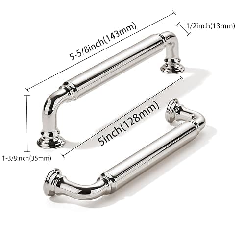 khtumeware 10-Pack Polished Nickel Heavy-Duty Solid Cabinet Pulls, 5 Inch (128mm) Hole Center, Drawer Pulls, Cabinet Hardware, Suitable for Kitchen Cabinets, Bathrooms and Dressers thumbnail 3