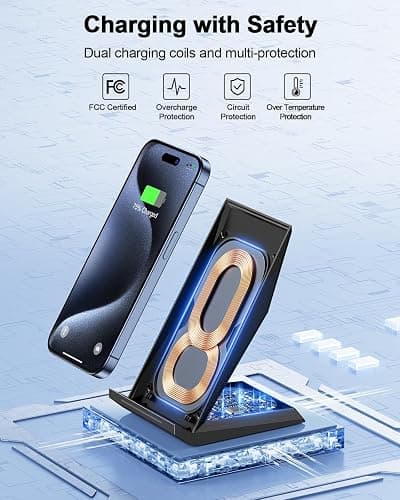 Fast Wireless Charger, NANAMI 15W Qi Certified Wireless Charging Stand Compatible iPhone 17/17 Air/16/15/15 Pro/15 Plus/15 Pro Max/14/13/12, for Samsung Galaxy S25/S24/S23/S22/S21 and Qi-Enabled Phone thumbnail 2
