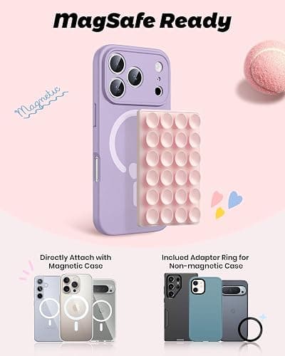 amBand Magnetic Suction Phone Mount for MagSafe Case, Silicone Octo Cup Buddy Sticky Grip Holder for iPhone, Removable Hands-Free Selfie/Video for TikTok Influencers, Women Gift, Light Pink thumbnail 2