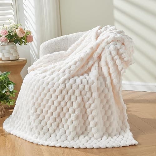 NEWCOSPLAY Super Soft Queen Blanket Ivory Premium Silky Flannel Fleece 3D Clouds Stylish Jacquard Lightweight Bed Blanket All Season Use 350GSM (Ivory, Queen(90"x90")) thumbnail 4
