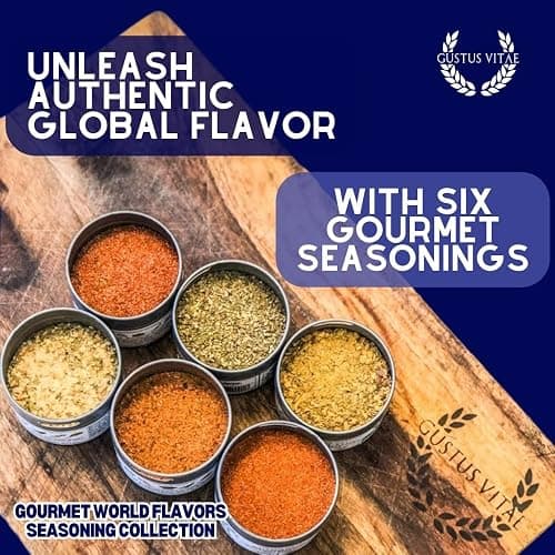 Gourmet World Flavors Seasoning Collection | Non GMO Verified | 6 Magnetic Tins | Spice Blends | Crafted in Small Batches by Gustus Vitae | #68 thumbnail 2
