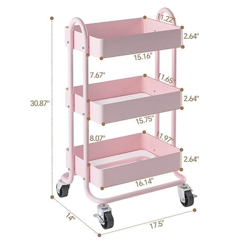 MIOCASA 3-Tier Metal Utility Rolling Cart, Heavy Duty Multifunction Cart with Lockable Casters, Easy to Assemble, Suitable for Office, Bathroom, Kitchen, Garden thumbnail 3