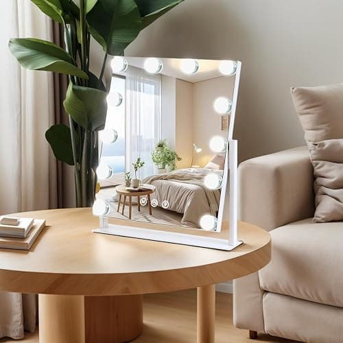 ZBOCAI Vanity Mirror with Lights, 13'' x 11'' Lighted Makeup Mirror for Desk, Hollywood Mirror with 12 Dimmable Bulbs, 3 Color Modes, Smart Touch Control, 360°Rotation, Valentines Day Gifts for Her thumbnail 9