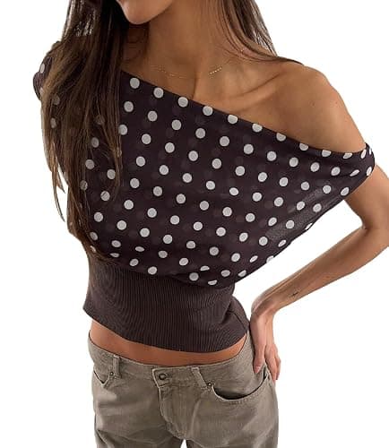 Y2k Polka Dot Tank Top for Women One Shoulder Sleeveless Halter Crop Top Backless Camisole with Scarf - Image 1