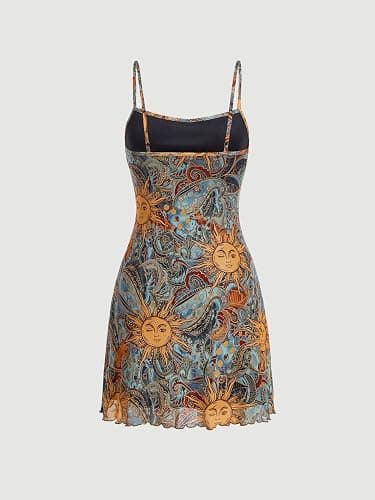 Milumia Women's Vintage 90s Mini Dress Spaghetti Strap Boho Mesh Short Dresses thumbnail 3