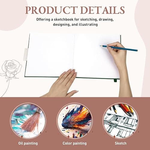 Moinchore Back to School Gifts Square Sketchbook 8 x 8 Inch Hardcover Art Sketch Book Drawing Papers 120 Pages, Mixed Media Journal Notebook with Elastic Closure Sketchbook for Drawing(Green) thumbnail 3