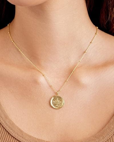gorjana - Compass Coin Pendant Necklace 3/4 inch - 18k Gold or Silver Plated - Adjustable 17-19 inch Chain - Spring Ring Closure - Long-Lasting thumbnail 3