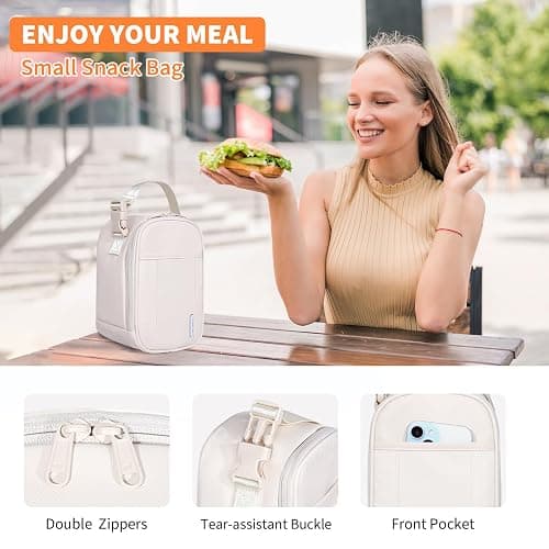 NOL Natural Organic Lifestyle Small Insulated Lunch Bag for Adult - Snack Bag Lunch Cooler Bag Soft Lunch Tote Bag for Work, Cream thumbnail 6
