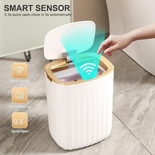 ELPHECO 3.5 Gallon Waterproof Motion Sensor Bedroom Trash Can with Lid Bathroom Decor, Bathroom Accessories Automatic Garbage Bin for Living Room Office, Golden thumbnail 6