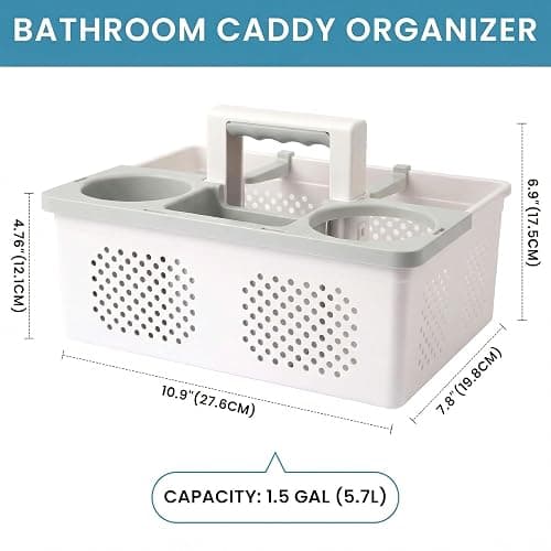 KMV Dorm Room Portable Shower Caddy with Adjustable Compartments - Ventilated Drainage Design with Handles, Perfect Toiletries Organizer for College Dorms-white thumbnail 3