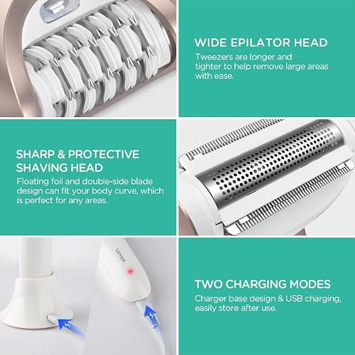 VOYOR Epilator for Women, 3 in 1 Epilator Hair Removal for Women, Epilators Hair Remover for Leg Arm with 30 Tweezers, Rechargeable & Cordless Electric Lady Shaver & Trimmer BM300 (Champagne Gold) thumbnail 5
