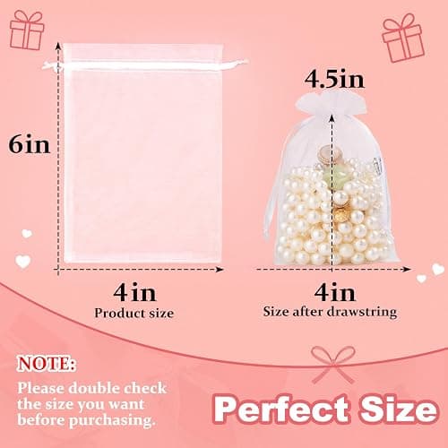 Crweety 50 Pcs Organza Bags 4x6, White Small Mesh Gift Bags Drawstring Bulk | Use for Jewelry Candy Soap Treat Sachet, Mini Party Favor Goodie Pouches, for Wedding Baby Bridal Shower Birthday Halloween thumbnail 2