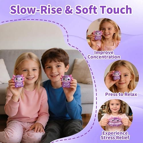 Nyktavos Purple Sitting Axolotl Squeeze Toy, Slow Rise Stress Relief Sensory Toy for Kids Adults, Cute Squeeze Anxiety Pressure Ball, Portable Calming Fidget Toy for ADHD Autism, Gift Box Packed thumbnail 6