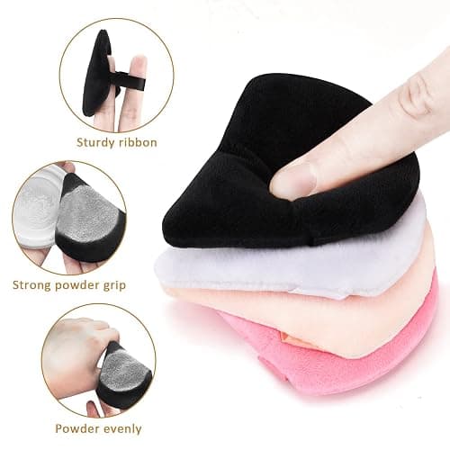 2PCS Powder Puff Face Triangle, DUAIU Velvet Powder Puffs for Pressed Powder Reusable Makeup Puff Puffy Makeup Sponge with Strap for Loose Powder Body Foundation Wet Dry Dual-Use Tool thumbnail 4