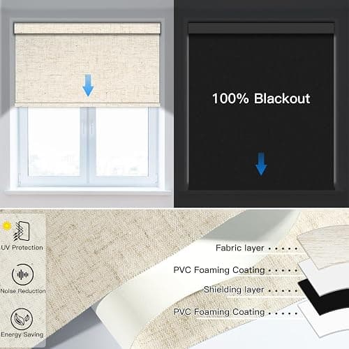 Tokblind Motorized Blackout Roller Shade Fabric Covered Valance and Bottom Rod, Remote Control Electric Window Blind Compatible with Alexa Google via Hub, Custom Size (Texture Beige - Wrapped Fabric) thumbnail 5