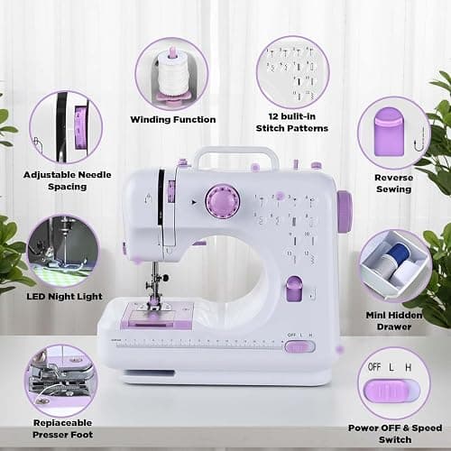 Sewing Machine for Beginners,Portable Sewing Machine with 12 Built-in Stitches,2 Speed(High-Low Speeds),2 Power Supply Method thumbnail 5