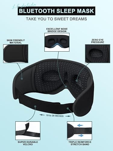 LC-dolida Sleep Headphones, 3D Sleep Mask Bluetooth Wireless Music Eye Mask, Sleeping Headphones for Side Sleepers Sleep Mask with Bluetooth Headphones Ultra-Thin Stereo Speakers Perfect for Sleeping thumbnail 6