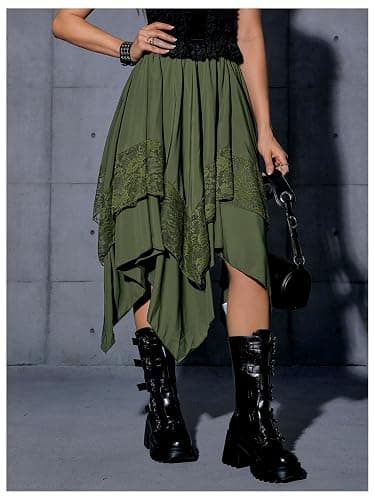 Verdusa Women's Renaissance Flowy Fairy Skirt Y2k Contrast Lace Layered Asymmetrical Midi Skirts thumbnail 3