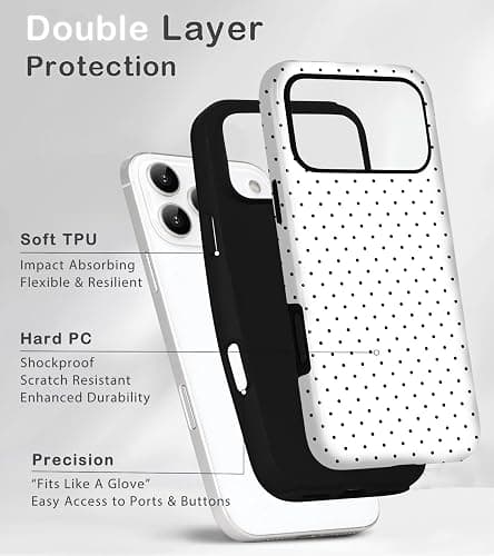 Amzfield Compatible with iPhone 15 Case Cute Polka Dot Aesthetic Retro Design for Women Girls Fall Simple Chic Girly Pretty Dual Layer Hybrid Protection Elegant Case for iPhone 17 Pro-White thumbnail 3