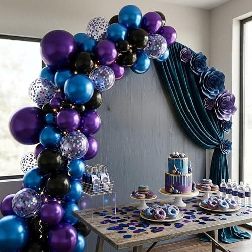 Purple and Blue Galaxy Balloons, 12 Inch Metallic Blue Dark Purple Blue Black Confetti Balloons for Galaxy Party Baby Shower Engagement Party Decorations thumbnail 7