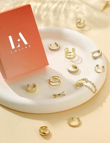 LOLIAS 12Pcs Ear Cuffs Non Piercing - 14K Gold Plated Ear Cuff Earrings for Women Adjustable Earring Cuffs for Non Pierced Ears Clip on Cartilage Earring Fake Earrings Set thumbnail 9