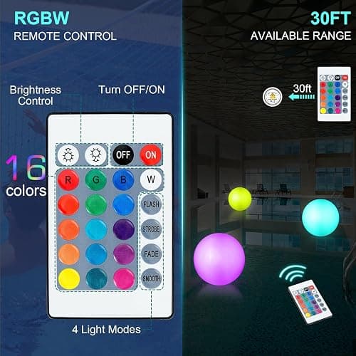 Icnice Pool Toys, LED Beach Ball, Glow in Dark Party Supplies, 4 Pack Inflatable Light up Ballon 12'' Floating Pool Light with Remote 16 Color 4 Mode thumbnail 5