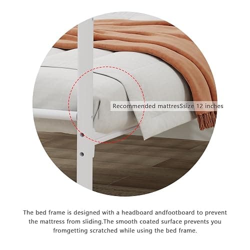 WJORATA Metal Platform Twin Bed Frame with Headboard Sturdy Steel Slats Support No Box Spring Needed Easy Assembly White thumbnail 6