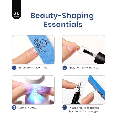 Beetles Gel Nail Kit Short Almond, 240Pcs Easy Nail Extension Set Shaped Clear Tips with 5 in 1 Nail Glue Base & Top Coat and Mini UV Lamp, Nail Tips Art Acrylic Nail Kit Gifts for Women - 1-1-Almond Short 240pcs (Etch X Nail Tips Kit) thumbnail 7
