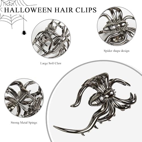 4PCS Halloween Spider Hair Clips Black Bat Skeleton Hand Skull Claw Clips for Women,Large Medium Size for Thick Thin Hair,Hiphop Metal Hair Accessories for Halloween Decor Party Gift thumbnail 5